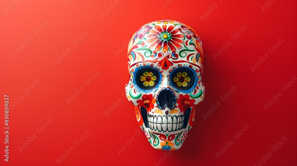 Sugar skull on red backdrop portrays the dangers of sugar consumption for health. Sugar skull on red backdrop portrays the dangers of sugar consumption for health.