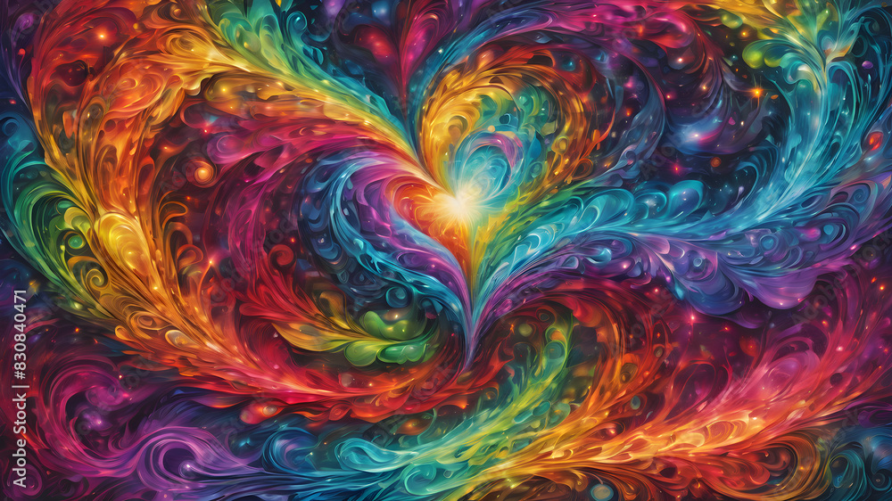 Vibrant Psychedelic Heart: A Neon Rainbow Love Design