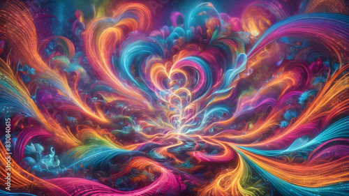 Vibrant Psychedelic Heart Abstract illusion: A Neon Rainbow Love Design