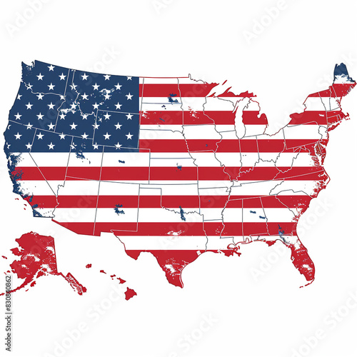 Map of the United States With American Flag