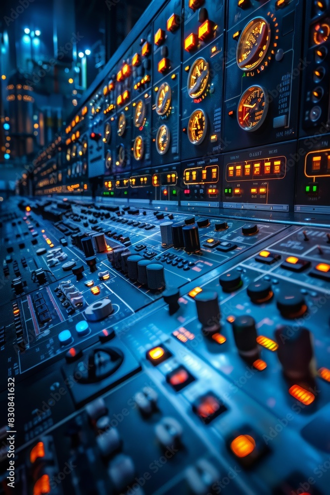 Busy control room with buttons and lights Busy control room with buttons and lights