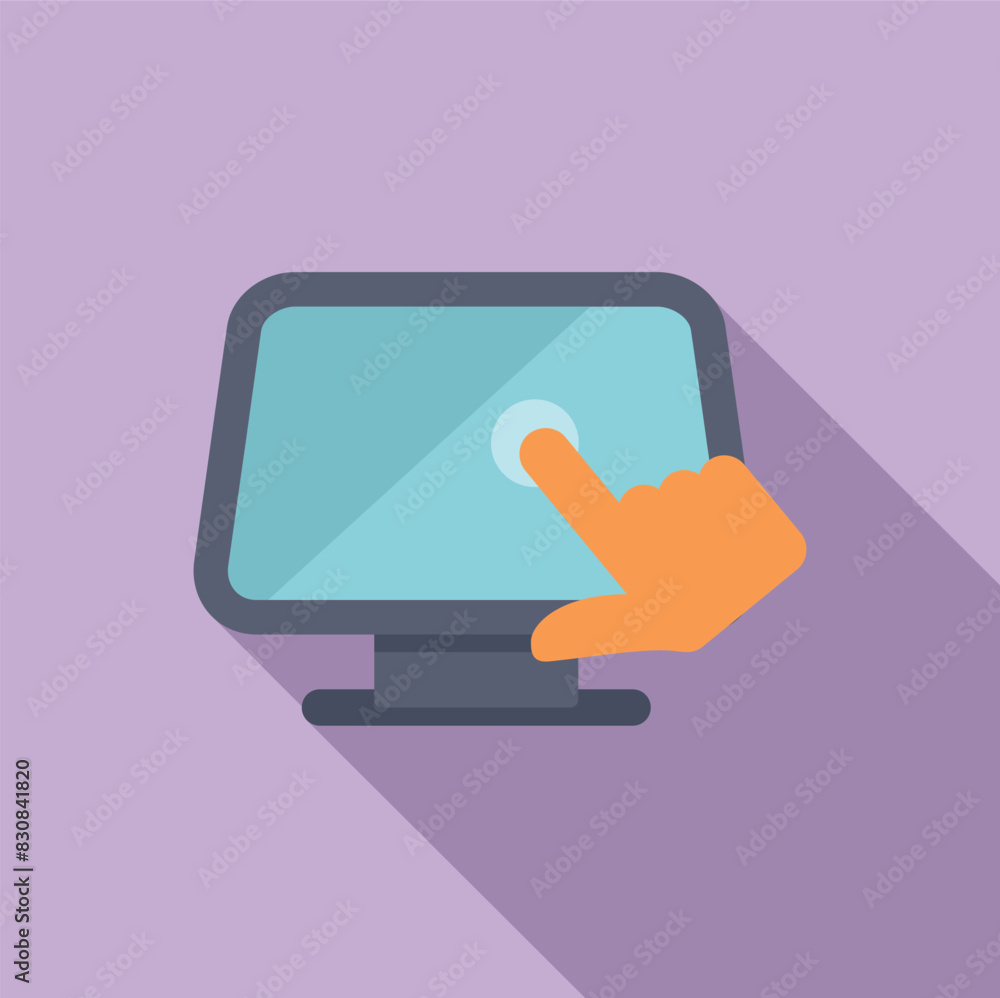 Flat design illustration of a cartoon hand interacting with a computer screen Flat design illustration of a cartoon hand interacting with a computer screen