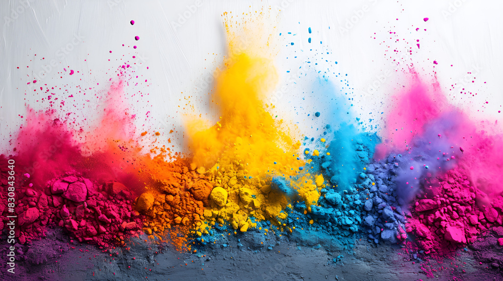 Fototapeta premium Colorful powder on white background, 