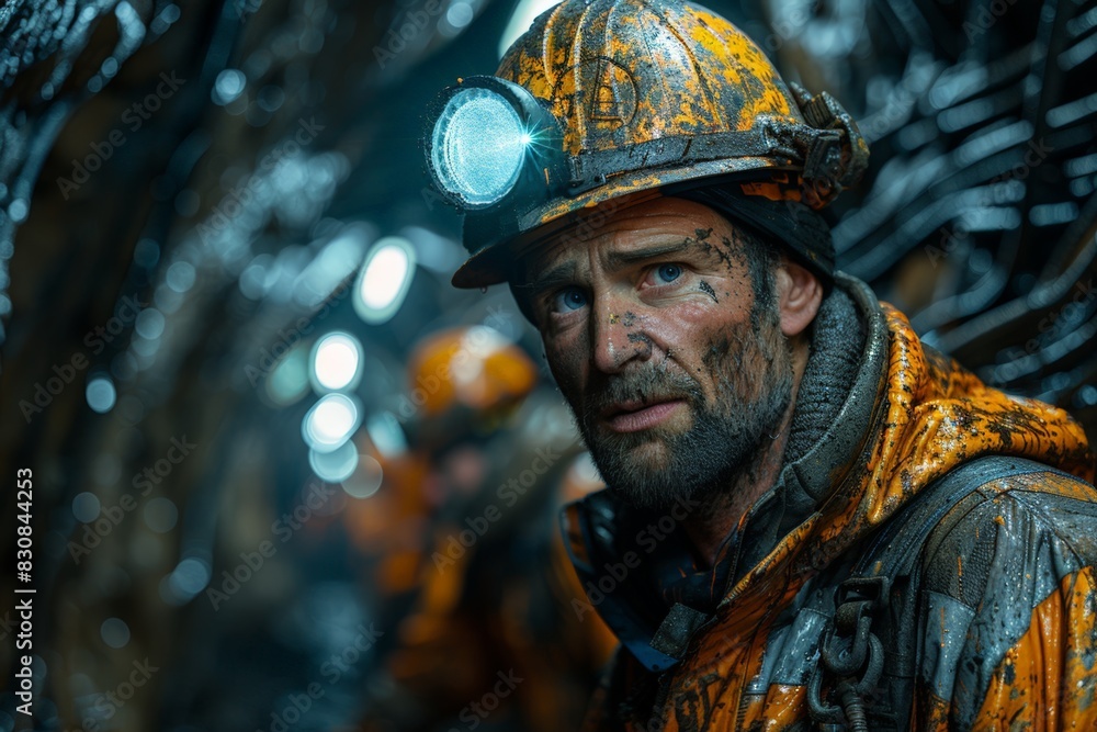 Fototapeta premium Man in hard hat and yellow jacket