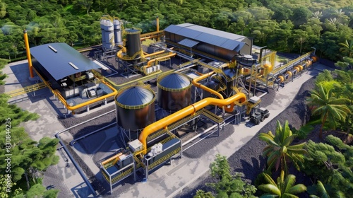A hydrothermal processing unit converting organic waste into valuable resources such as biofuels and fertilizers, supporting circular economy principles. --ar 16:9 --style raw 