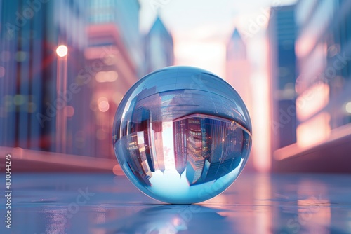 Crystal ball on the background amidst the city