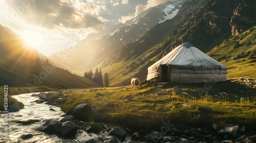 Kyrgyz yurt in the mountains of Kyrgyzstan photo