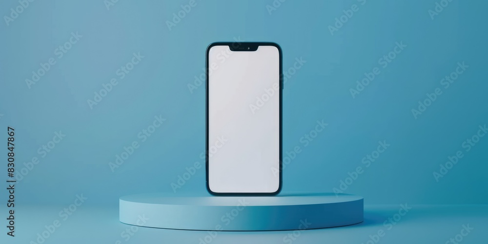 phone with blank white screen on blue presentation background phone with blank white screen on blue presentation background