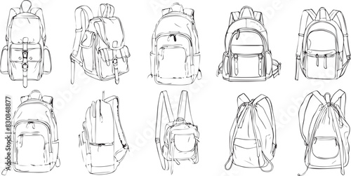 illustration backpack bags sketches isolated on white background