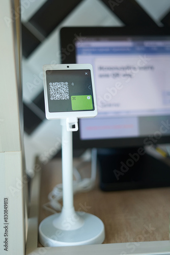 QR code cashless payment. Scan to pay system. Business or technology concept. Sberbank               photo