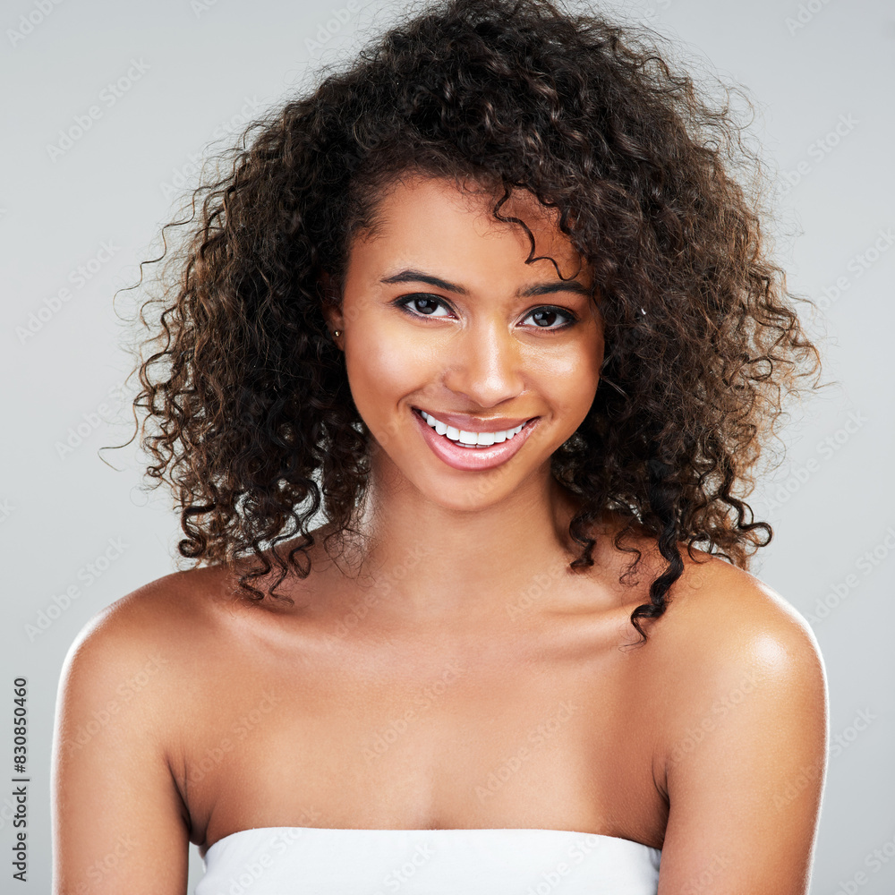 Happy, woman and skincare for dermatology in portrait for beauty, cosmetics and natural glow in studio. Smile, female person and facial treatment for wellness and healthy skin with white background Happy, woman and skincare for dermatology in portrait for beauty, cosmetics and natural glow in studio. Smile, female person and facial treatment for wellness and healthy skin with white background