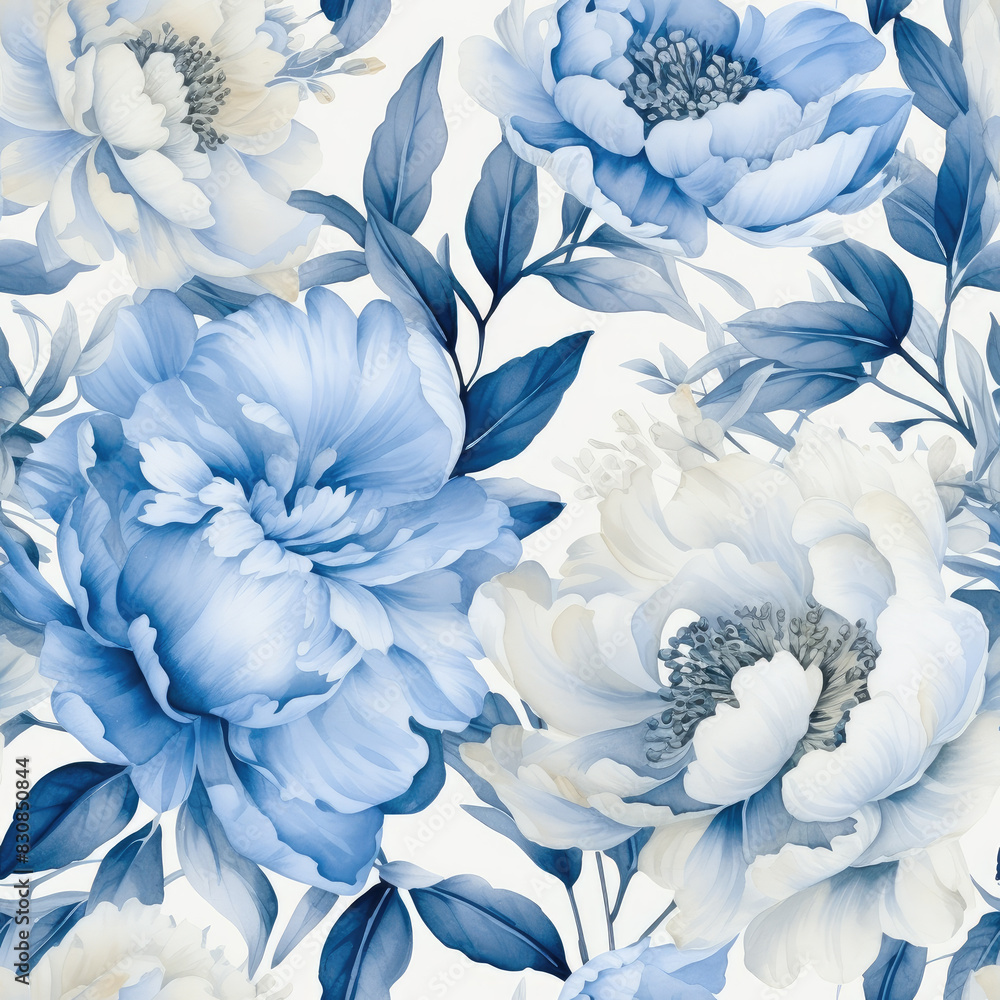 Blue Floral Peony Pattern Background. Blue Floral Peony Pattern Background.