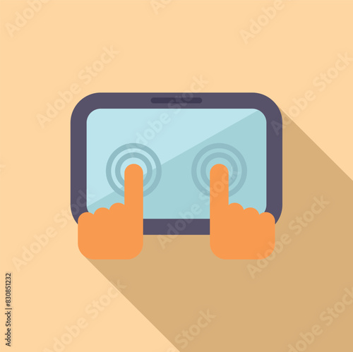 Graphic representation of hands interacting with a touchscreen tablet, casting shadows