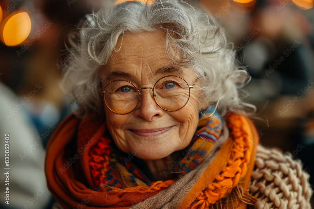 Elderly woman at a museum, aged visitor viewing modern artwork, indoor exhibition hall Elderly woman at a museum, aged visitor viewing modern artwork, indoor exhibition hall