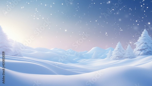  Winter snow background with snowdrifts, with beautiful light and snow flakes on the blue sky