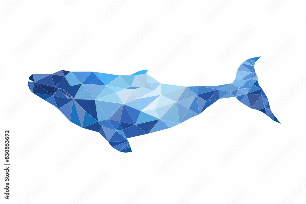 Fototapeta premium Abstract Geometric Whale in Blue Tones Illustrating Modern Polygonal Art in Low Poly Style. Whale Day