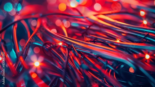 A colorful image of wires and lights with a bright and lively mood
