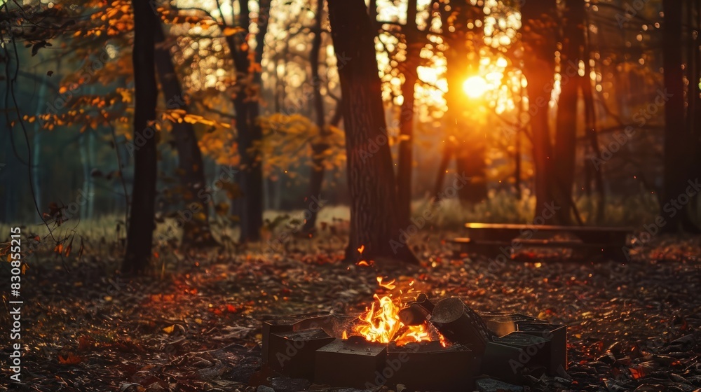 Outdoor Woodland Setting During Sunset in Autumn Outdoor Woodland Setting During Sunset in Autumn