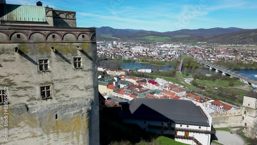 Drone view of the city from Trencin Castle on top of the hill, travel Slovakia photo