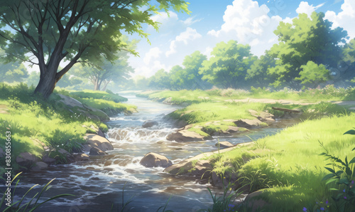 Anime background cel of a Beautiful landscape cinematic scenery photo