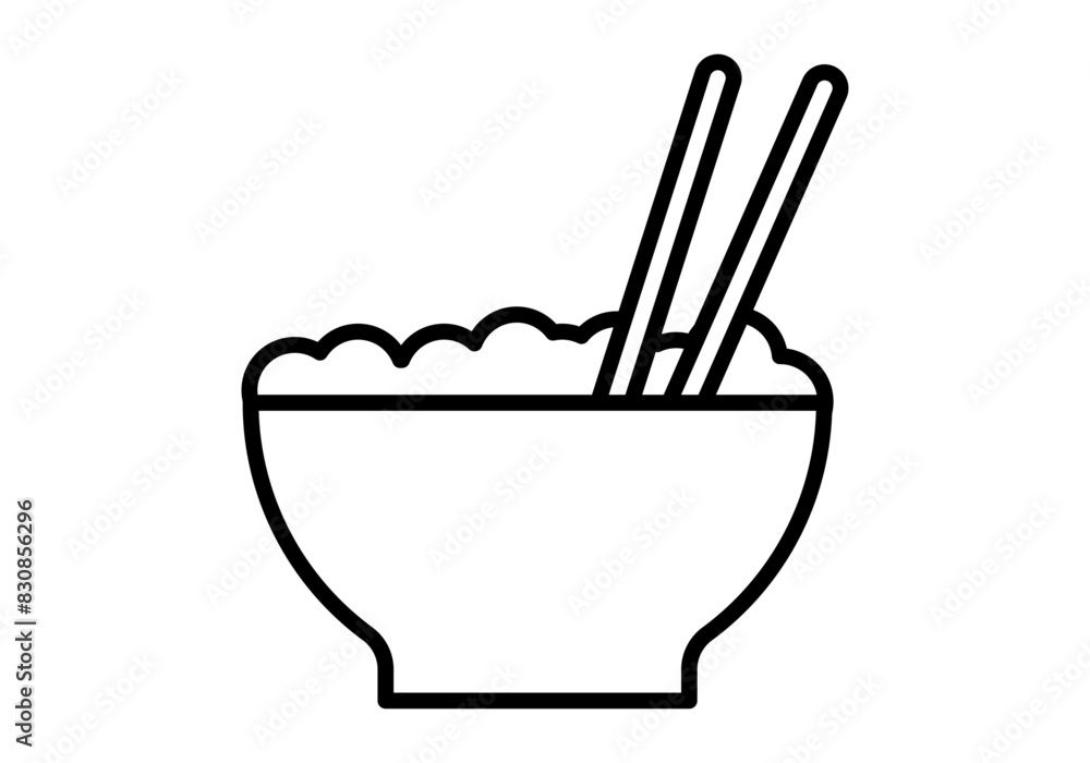 Icono negro de tazón con sopa o comida caliente con palillos chinos. Icono negro de tazón con sopa o comida caliente con palillos chinos.