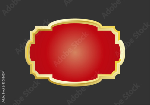 Cartel elegante de marco dorado y centro rojo en fondo negro.