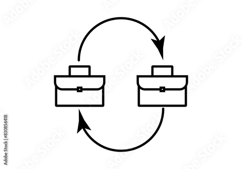 Icono negro dos maletines rotativos con flechas representando contrato de negocios