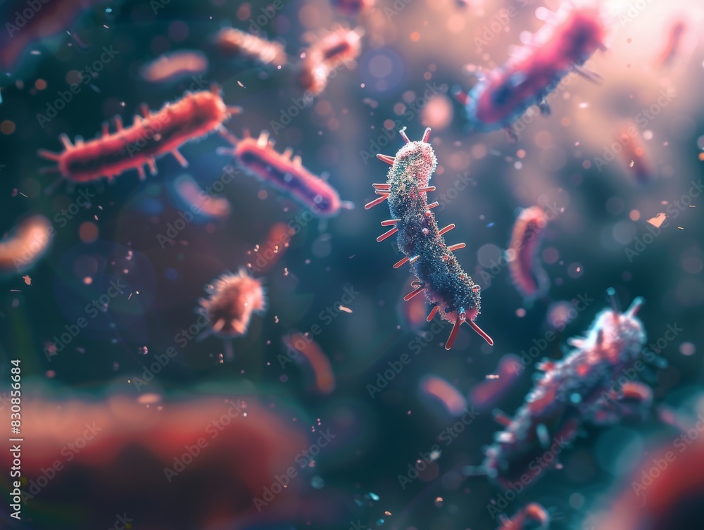 rod bacteria floating around in empty matter, blurry backround, realistic design rod bacteria floating around in empty matter, blurry backround, realistic design