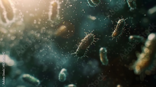 rod bacteria floating around in empty matter, blurry backround, realistic design