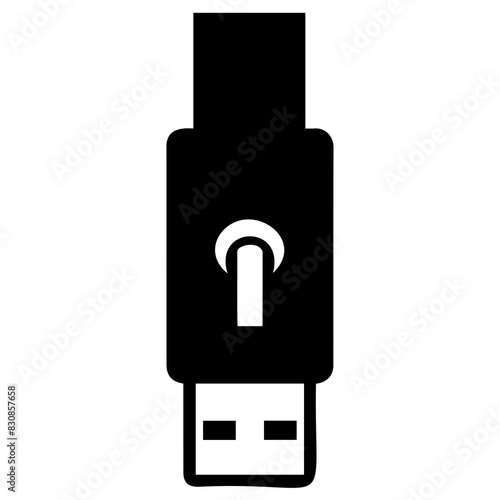 A black silhouette icon of a USB flash drive, perfect for illustrating data storage or technology-related concepts.