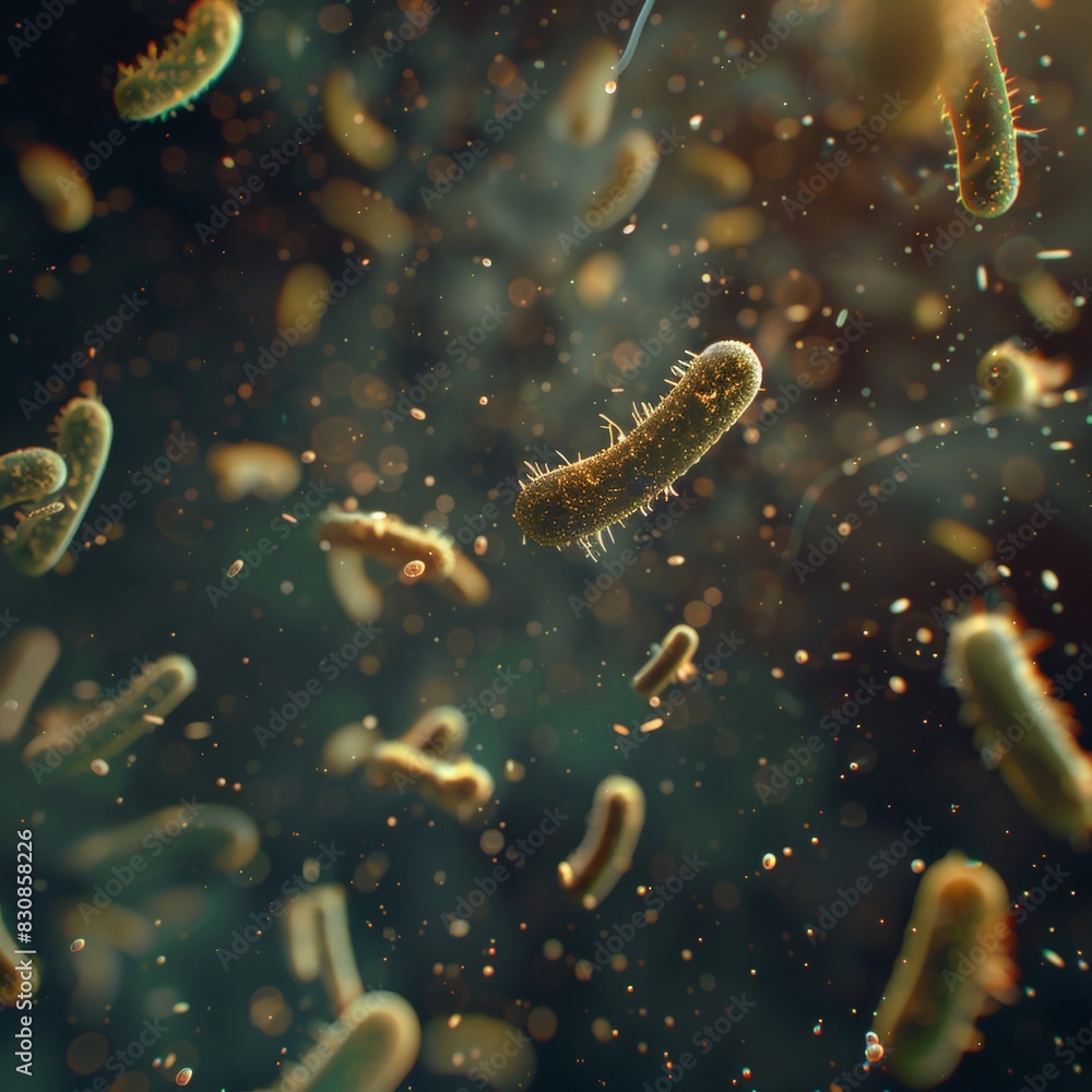 rod bacteria floating around in empty matter, blurry backround, realistic design rod bacteria floating around in empty matter, blurry backround, realistic design