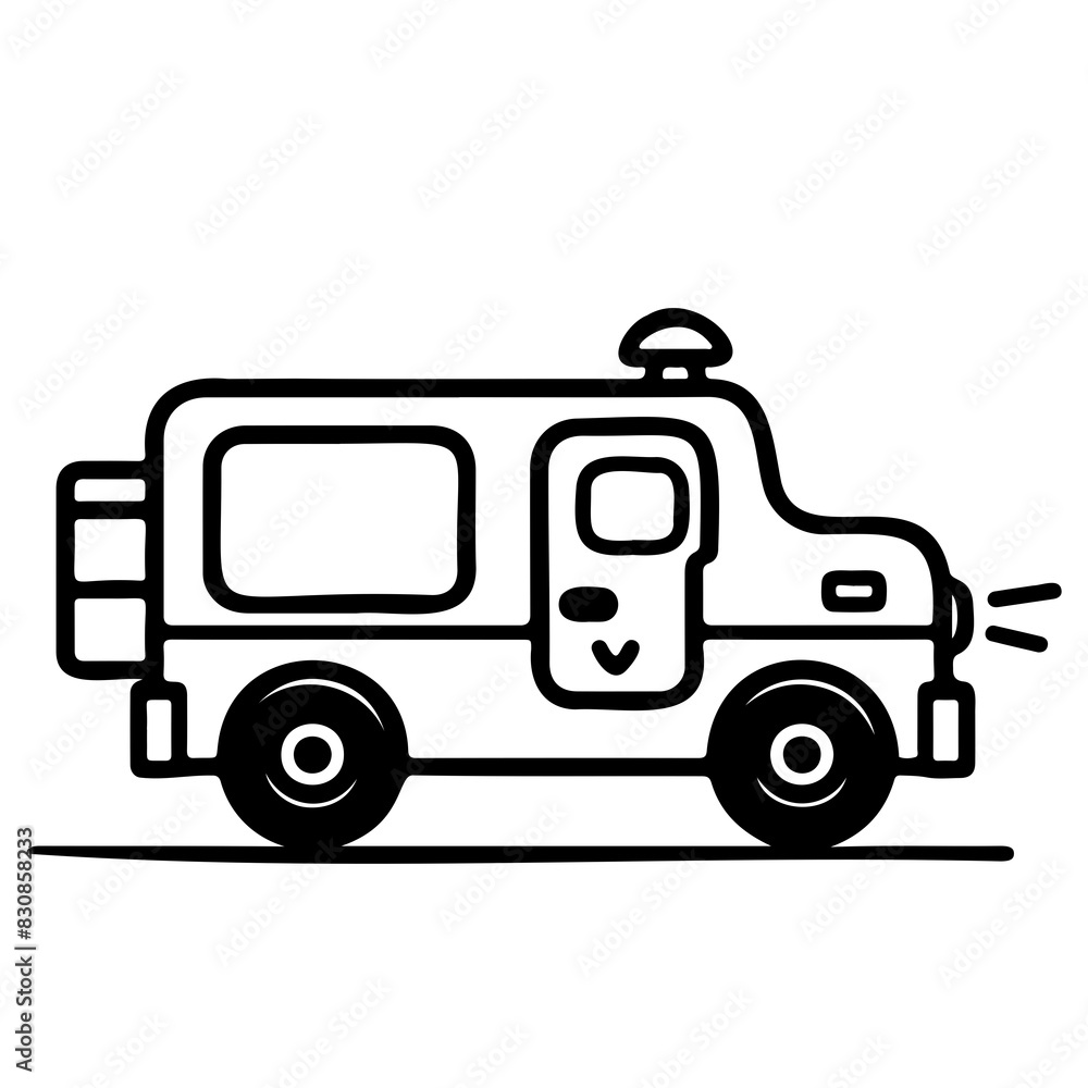 Black and white cartoon illustration of a fire truck, ideal for educational materials, children's books, and safety guides. Black and white cartoon illustration of a fire truck, ideal for educational materials, children's books, and safety guides.