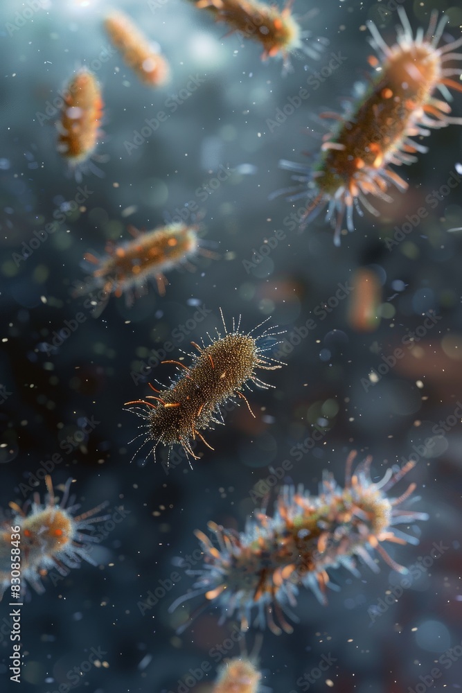 rod bacteria floating around in empty matter, blurry backround, realistic design rod bacteria floating around in empty matter, blurry backround, realistic design