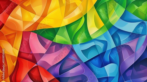A colorful composition of overlapping rainbow flag