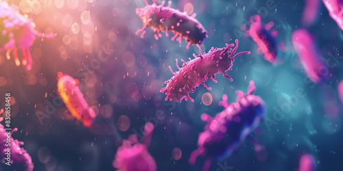 rod bacteria floating around in empty matter, blurry backround, realistic design photo