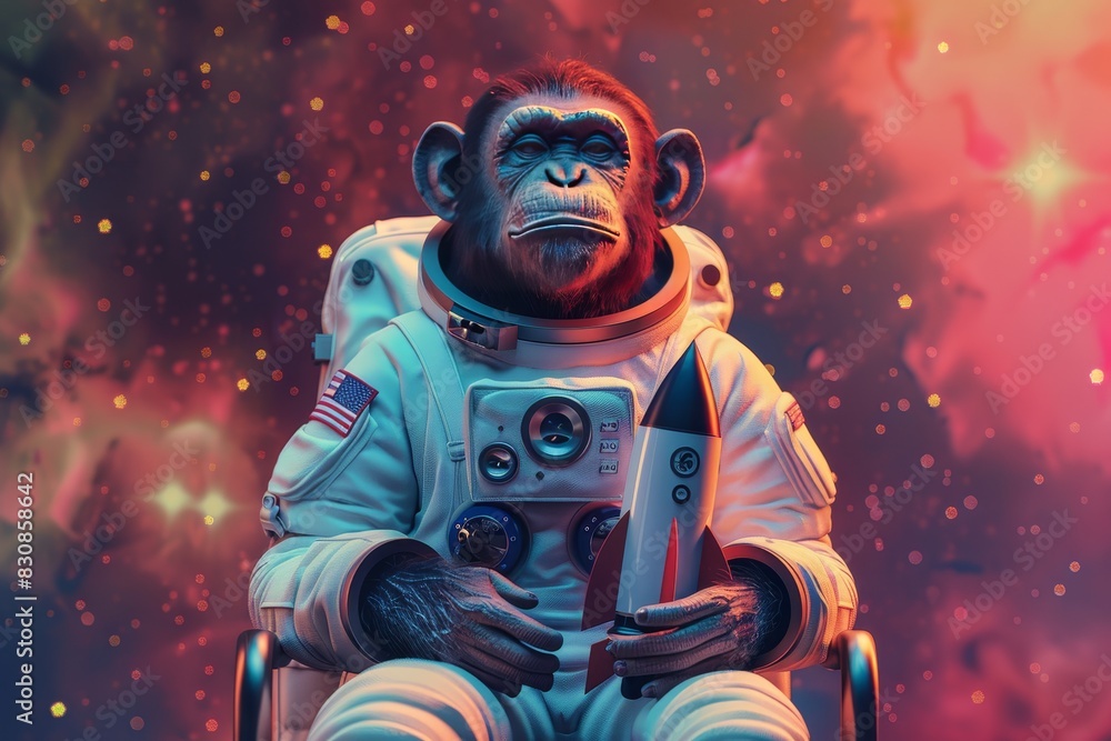 Monkey in a space suit in a fantasy concept.