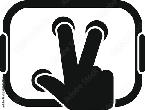 Icon of a black hand showing a victory or peace sign, isolated on white