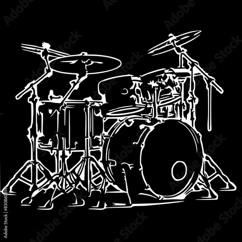 Stencil of a modern Drum Kit -Black & White-ideal for many styles  of contemporary music photo