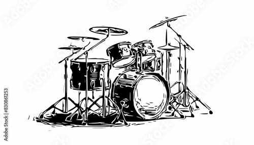 Stencil of a modern Drum Kit -Black & White-ideal for many styles  of contemporary music photo