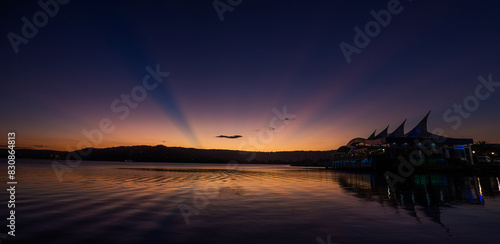 Rays of last light during a sunset at Gosford waterfront