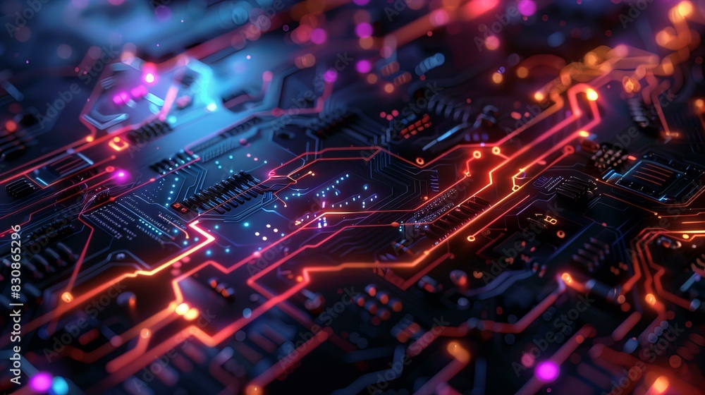 Futuristic Circuit Board with Glowing Pathways Futuristic Circuit Board with Glowing Pathways