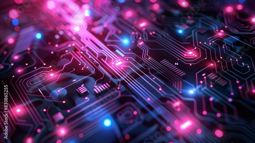 Futuristic Circuit Board with Neon Highlights