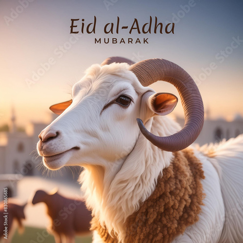 Eid Mubarak eid al adha banner, poster with sheep wearing glasses happy eid ul adha mubara