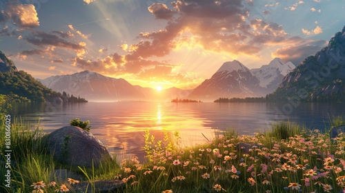 Golden Sunset Over Mountain Lake