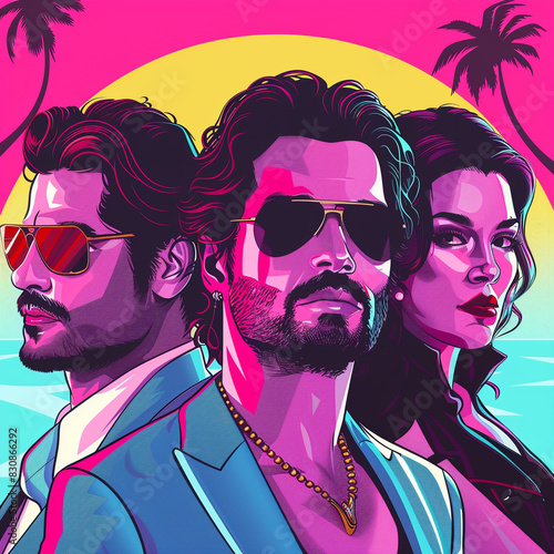 pop art illustration of Miami vice characters 