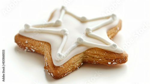 Tasty star shaped Christmas cookie with icing isolated