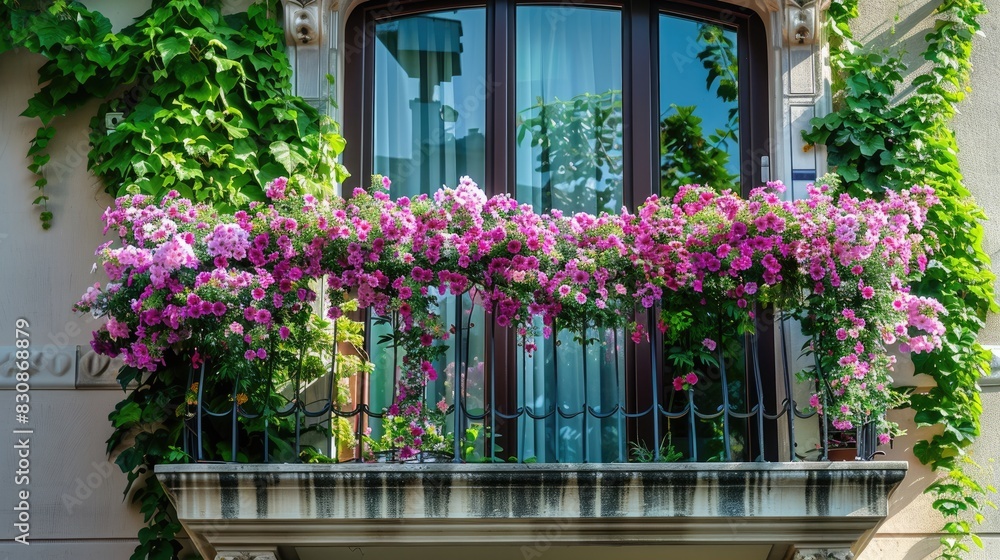 Blossoming balcony in a residential complex