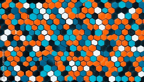A bold  geometric pattern featuring orange and black hexagons in a seamless design  ideal for backgrounds and abstract compositions.. AI Generation