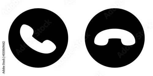 Accept decline phone call button isolated on white and transparent background. black and white phone call button icon vector illustration photo