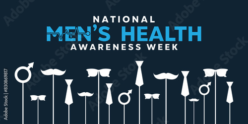 National Mens Health Awareness Week.  Great for cards, banners, posters, social media and more. Dark blue background. 